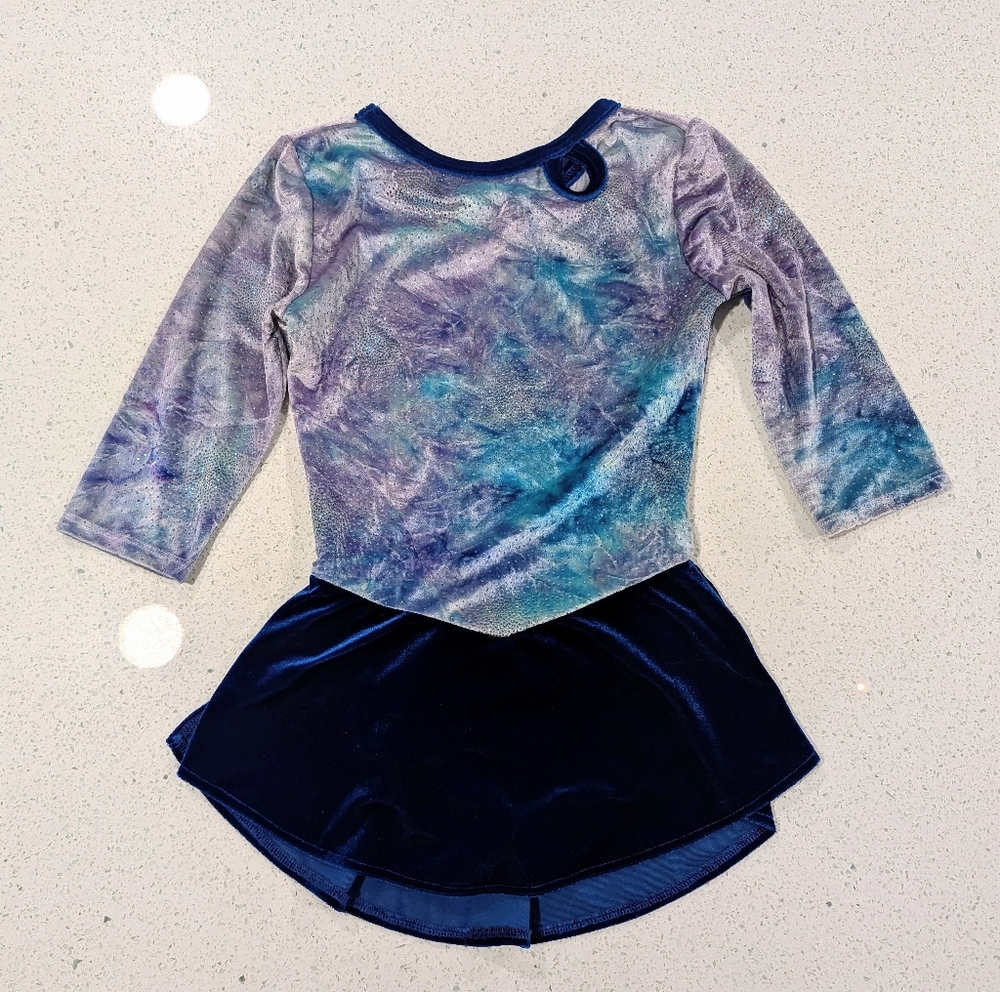 MONDOR Ice Figure Skating Baton Dance Skirted Dress Leotard Small CHRISTMAS BLUE